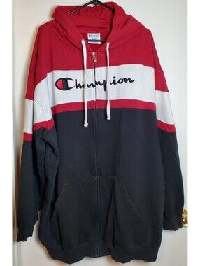 Champion Hoodie Men’s 4XLT Black Red White Full Zip Big Tall Colorblock Spellout